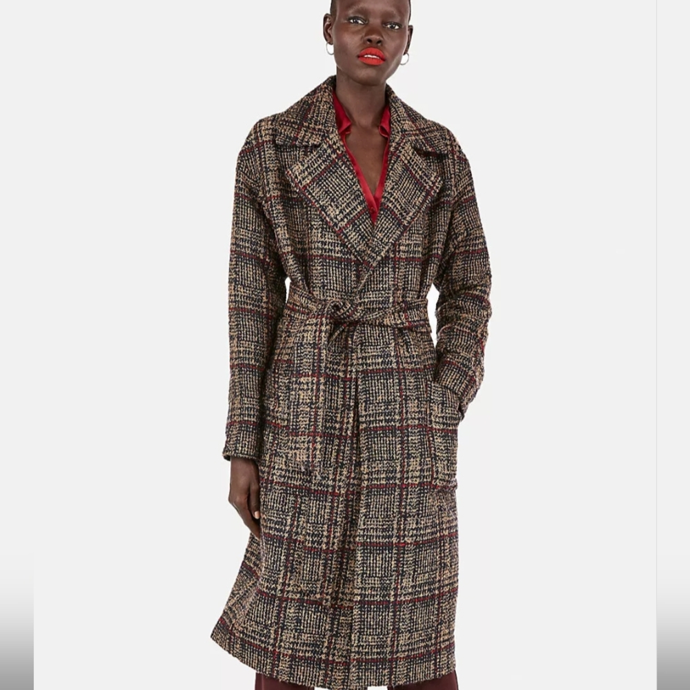 EXPRESS - Size XS - Oversized Plaid Coat - Chocolate Brown